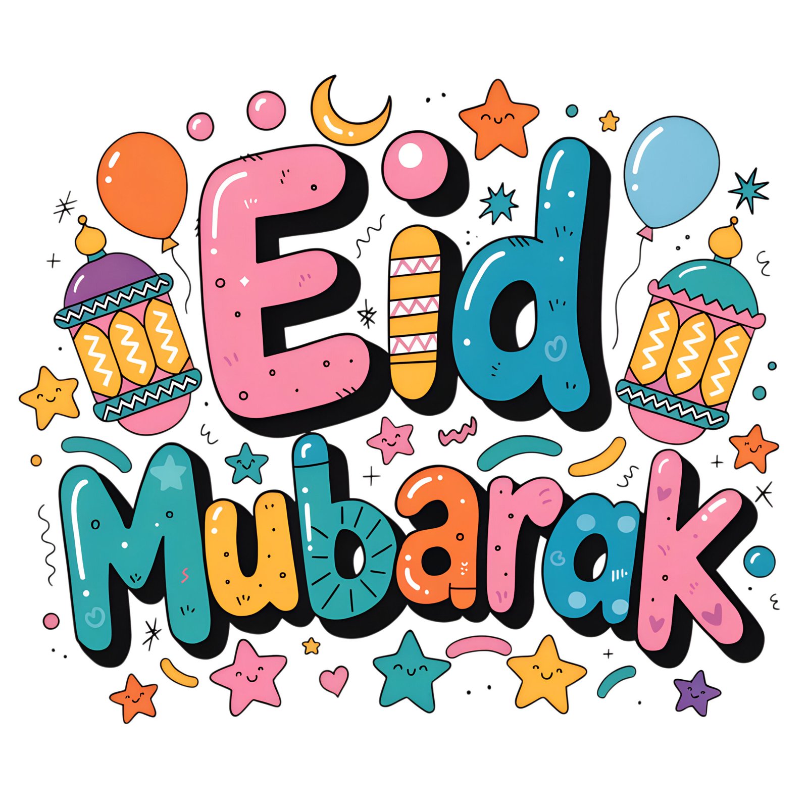 Kids Style Eid Mubarak Typography PNG |  Eid Design | Transparent PNG